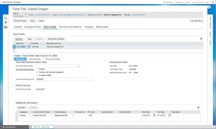SAP Business ByDesign Time profile with additions